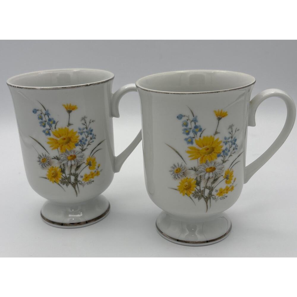 Marsh Marigold Footed Mugs by Fanci Floral Collection Japan Set of 2